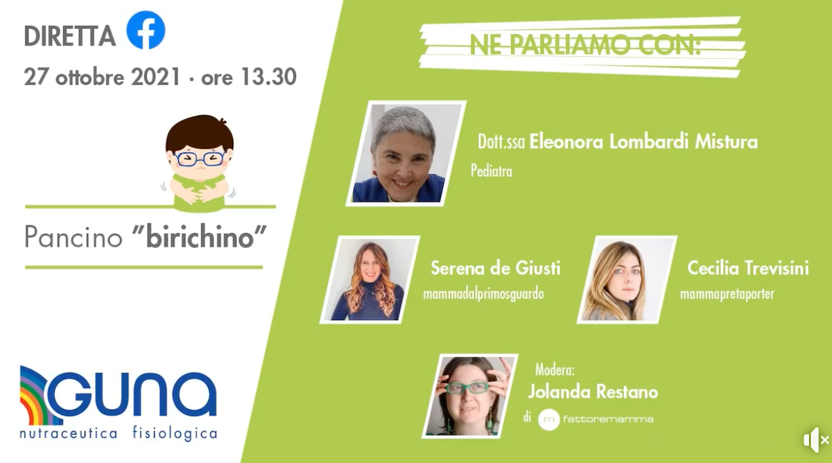 diretta online organizzata da FattoreMamma e sponsorizzata da Guna sul benessere del pancino dei bambini